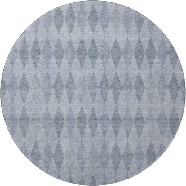 HomeRoots 8' Denim Blue Round Rug - Geometric, Washable, UV Protected, Stain-Resistant for Busy Homes & Patios 649357