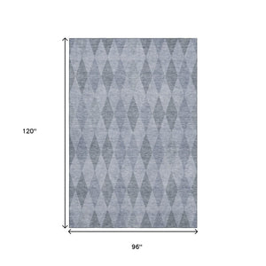 HomeRoots 8' X 10' Denim Blue & Ivory Geometric Area Rug - Washable, UV Protected, Perfect for Kids & Pets! 649358