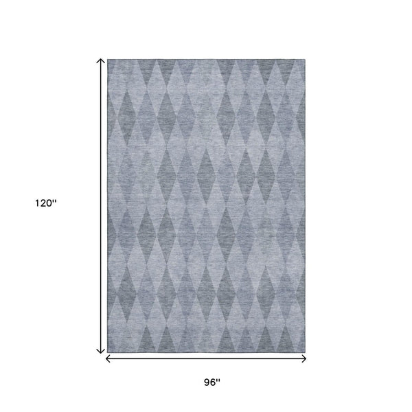 HomeRoots 8' X 10' Denim Blue & Ivory Geometric Area Rug - Washable, UV Protected, Perfect for Kids & Pets! 649358