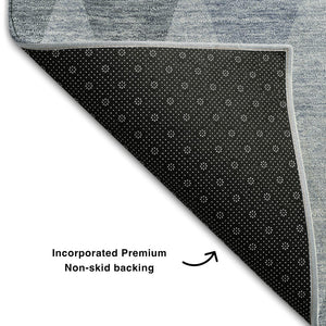 HomeRoots 8' X 10' Denim Blue & Ivory Geometric Area Rug - Washable, UV Protected, Perfect for Kids & Pets! 649358