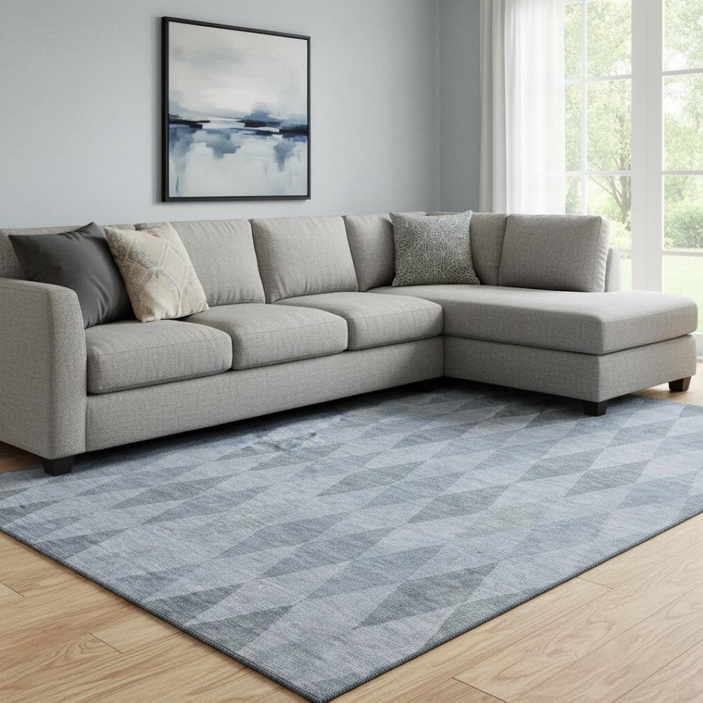 HomeRoots 8' X 10' Denim Blue & Ivory Geometric Area Rug - Washable, UV Protected, Perfect for Kids & Pets! 649358