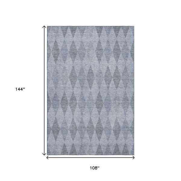 HomeRoots 9' X 12' Denim Blue Geometric Area Rug with UV Protection - Durable, Washable & Stain Resistant Design 649359