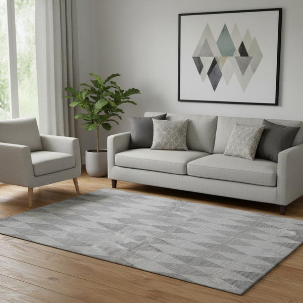 HomeRoots 5' X 8' Stylish Gray and Ivory Geometric Area Rug with UV Protection – Durable, Washable, Perfect for Homes 649362