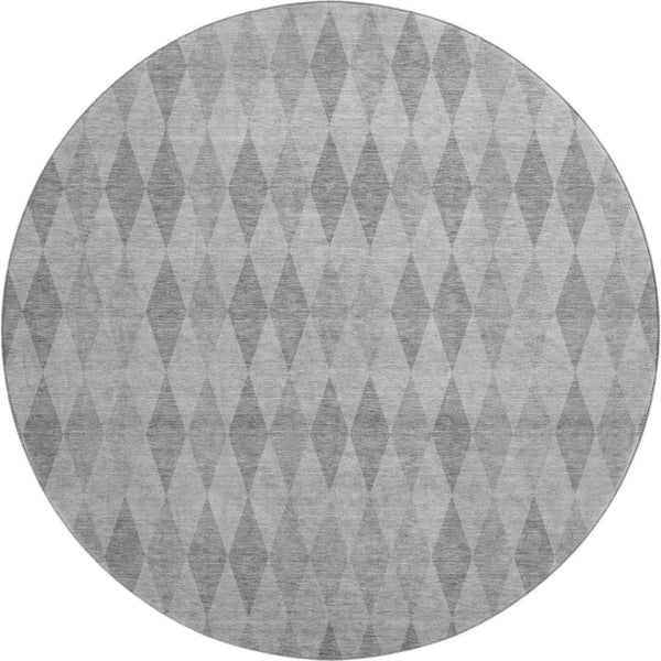 HomeRoots 8' Gray And Ivory Geometric Washable Round Rug with UV Protection - Stylish, Durable, Easy Care! 649363