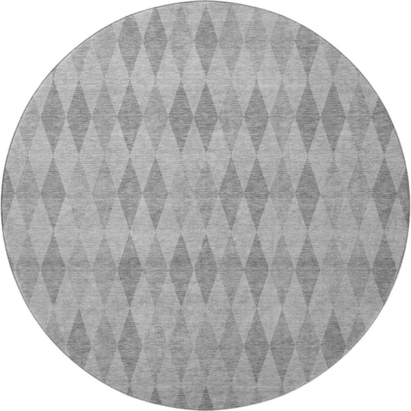HomeRoots 8' Gray And Ivory Geometric Washable Round Rug with UV Protection - Stylish, Durable, Easy Care! 649363