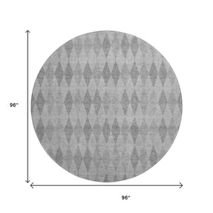 HomeRoots 8' Gray And Ivory Geometric Washable Round Rug with UV Protection - Stylish, Durable, Easy Care! 649363