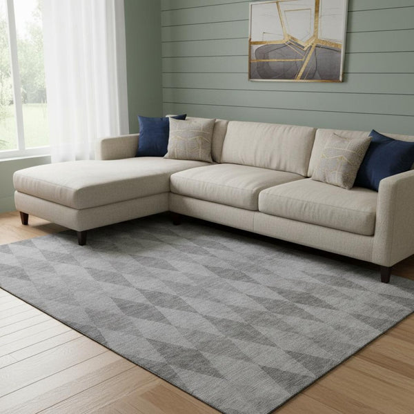 HomeRoots 8' X 10' Gray and Ivory Geometric Washable Area Rug - Durable, Stain-Resistant, UV Protected Style 649364