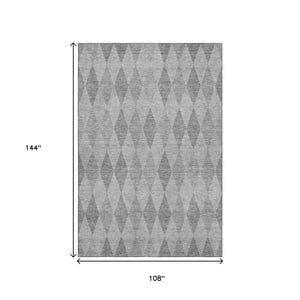 HomeRoots 9' X 12' Gray and Ivory Geometric Area Rug - Washable, UV Protected, Perfect for High-Traffic Spaces! 649365