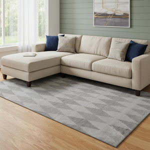 HomeRoots 9' X 12' Gray and Ivory Geometric Area Rug - Washable, UV Protected, Perfect for High-Traffic Spaces! 649365