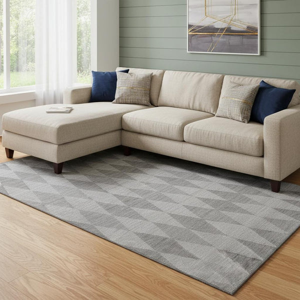 HomeRoots 9' X 12' Gray and Ivory Geometric Area Rug - Washable, UV Protected, Perfect for High-Traffic Spaces! 649365