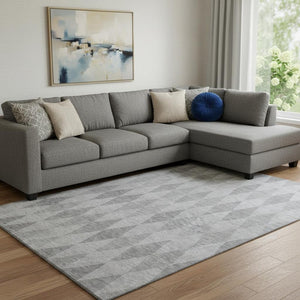 HomeRoots 10' X 14' Gray and Ivory Geometric Area Rug - Washable, UV-Resistant, Ideal for High-Traffic Spaces 649366