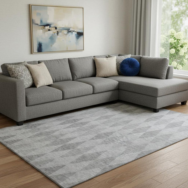HomeRoots 10' X 14' Gray and Ivory Geometric Area Rug - Washable, UV-Resistant, Ideal for High-Traffic Spaces 649366