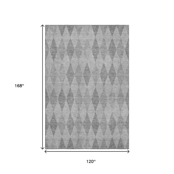 HomeRoots 10' X 14' Gray and Ivory Geometric Area Rug - Washable, UV-Resistant, Ideal for High-Traffic Spaces 649366