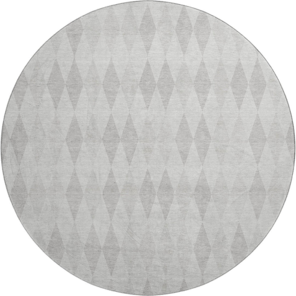 HomeRoots 8' Ivory and Gray Geometric Round Rug – Washable, Durable, UV-Protected for Modern Spaces 649369