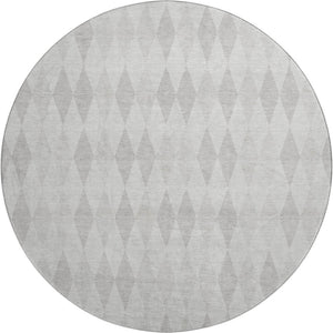 HomeRoots 8' Ivory and Gray Geometric Round Rug – Washable, Durable, UV-Protected for Modern Spaces 649369