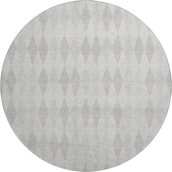 HomeRoots 8' Ivory and Gray Geometric Round Rug – Washable, Durable, UV-Protected for Modern Spaces 649369