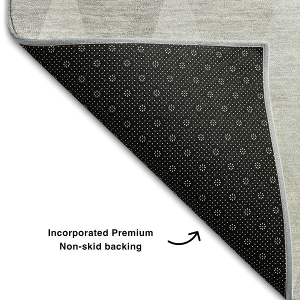 HomeRoots 8' Ivory and Gray Geometric Round Rug – Washable, Durable, UV-Protected for Modern Spaces 649369