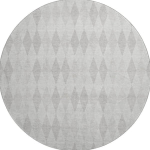 HomeRoots 8' Ivory and Gray Geometric Round Rug – Washable, Durable, UV-Protected for Modern Spaces 649369