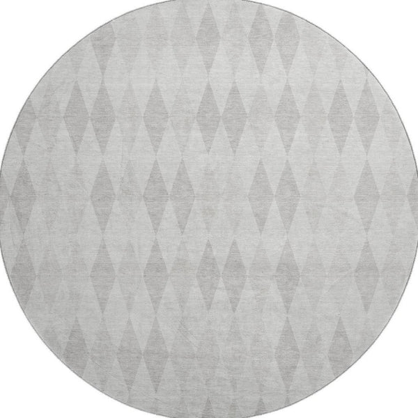 HomeRoots 8' Ivory and Gray Geometric Round Rug – Washable, Durable, UV-Protected for Modern Spaces 649369