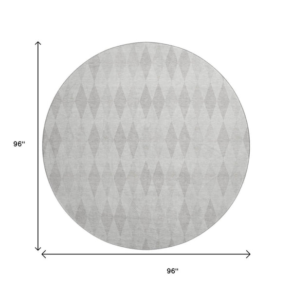 HomeRoots 8' Ivory and Gray Geometric Round Rug – Washable, Durable, UV-Protected for Modern Spaces 649369