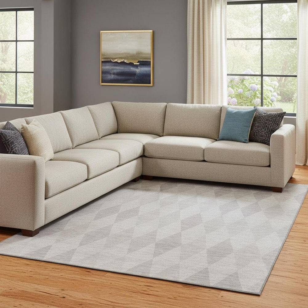 HomeRoots 8' X 10' Stylish Ivory and Gray Geometric Area Rug - Washable, UV Protected, Perfect for High Traffic Areas 649370