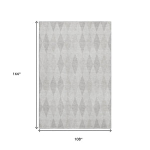 HomeRoots 9' X 12' Ivory & Gray Geometric Washable Area Rug - Durable, UV-Protected, Pet-Friendly Design! 649371