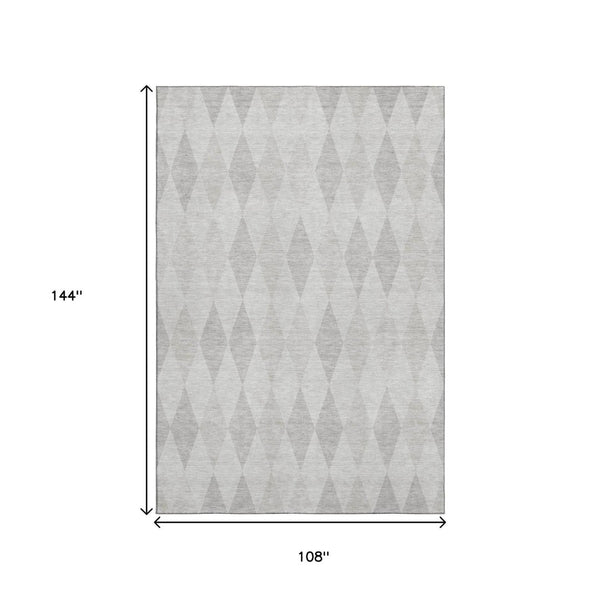 HomeRoots 9' X 12' Ivory & Gray Geometric Washable Area Rug - Durable, UV-Protected, Pet-Friendly Design! 649371