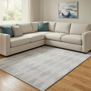 HomeRoots 9' X 12' Ivory & Gray Geometric Washable Area Rug - Durable, UV-Protected, Pet-Friendly Design! 649371