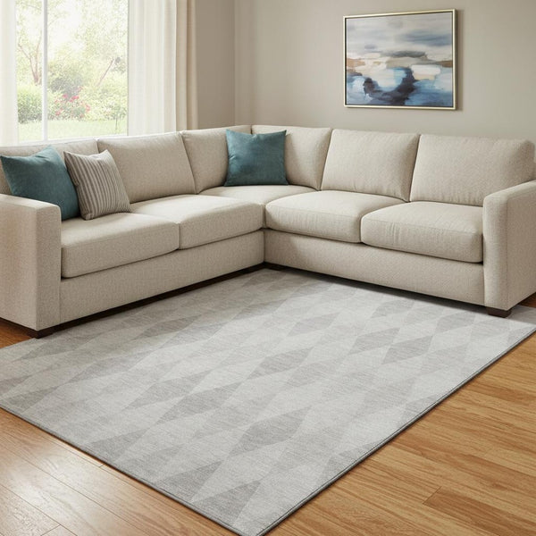 HomeRoots 9' X 12' Ivory & Gray Geometric Washable Area Rug - Durable, UV-Protected, Pet-Friendly Design! 649371
