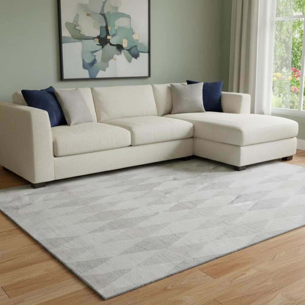 HomeRoots 10' X 14' Ivory and Gray Geometric Washable Area Rug with UV Protection for Modern Homes & Families 649372