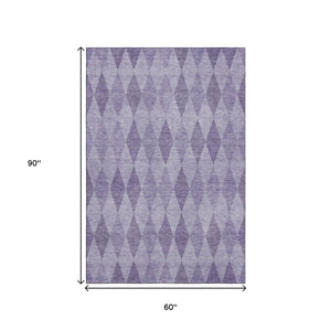 HomeRoots 5' X 8' Stylish Purple and Ivory Geometric Area Rug - Washable, UV Protected, Durable & Easy Care! 649374