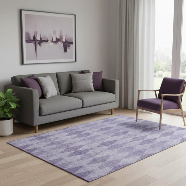 HomeRoots 5' X 8' Stylish Purple and Ivory Geometric Area Rug - Washable, UV Protected, Durable & Easy Care! 649374