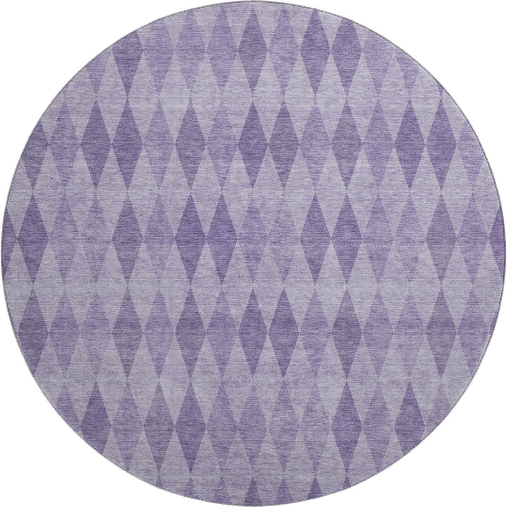 HomeRoots 8' Purple And Ivory Geometric Washable Round Rug - UV Protected, Durable & Stylish for Any Space 649375