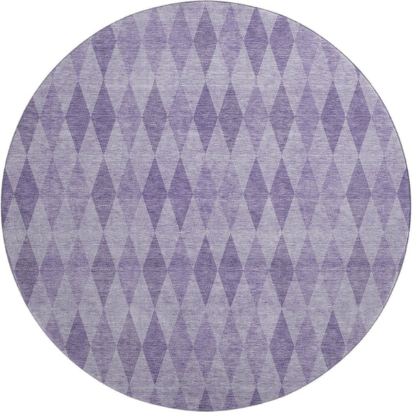HomeRoots 8' Purple And Ivory Geometric Washable Round Rug - UV Protected, Durable & Stylish for Any Space 649375