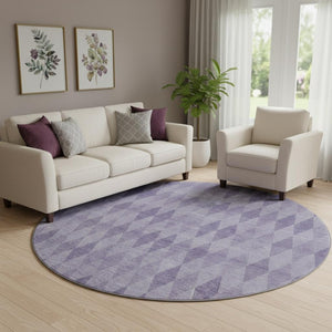 HomeRoots 8' Purple And Ivory Geometric Washable Round Rug - UV Protected, Durable & Stylish for Any Space 649375