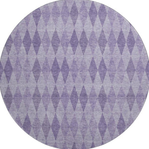 HomeRoots 8' Purple And Ivory Geometric Washable Round Rug - UV Protected, Durable & Stylish for Any Space 649375