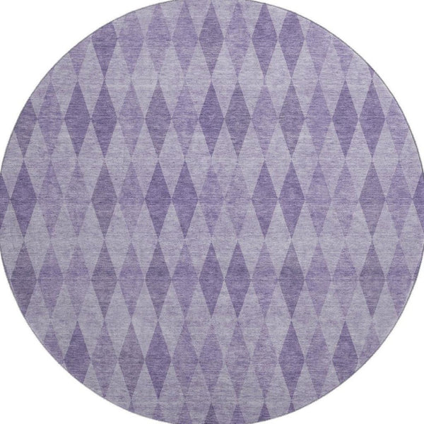 HomeRoots 8' Purple And Ivory Geometric Washable Round Rug - UV Protected, Durable & Stylish for Any Space 649375