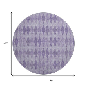 HomeRoots 8' Purple And Ivory Geometric Washable Round Rug - UV Protected, Durable & Stylish for Any Space 649375