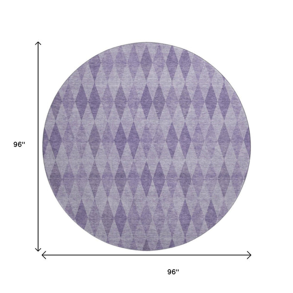 HomeRoots 8' Purple And Ivory Geometric Washable Round Rug - UV Protected, Durable & Stylish for Any Space 649375
