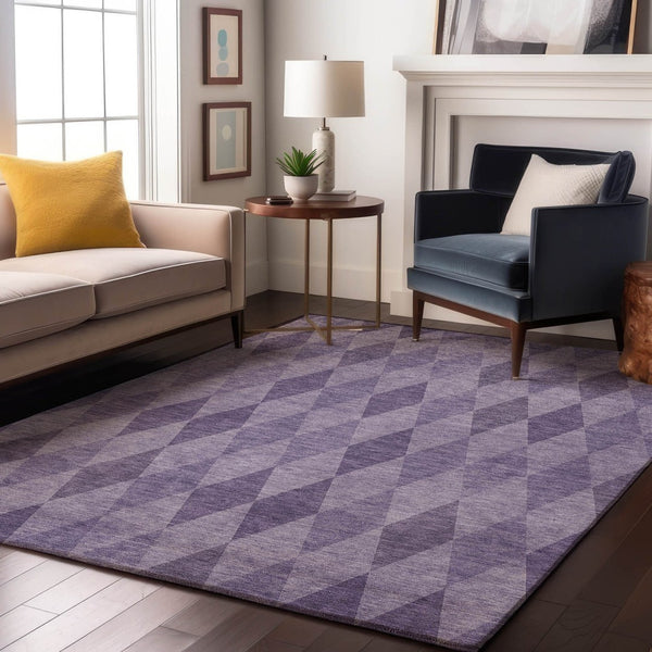 HomeRoots 8' X 10' Purple & Ivory Geometric Area Rug - Washable, UV-Protected, Durable for High-Traffic Spaces 649376