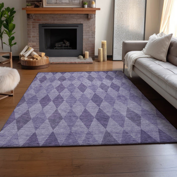 HomeRoots 8' X 10' Purple & Ivory Geometric Area Rug - Washable, UV-Protected, Durable for High-Traffic Spaces 649376