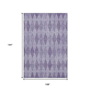 HomeRoots 9' X 12' Stylish Purple and Ivory Geometric Washable Area Rug with Stain Resistance & UV Protection 649377