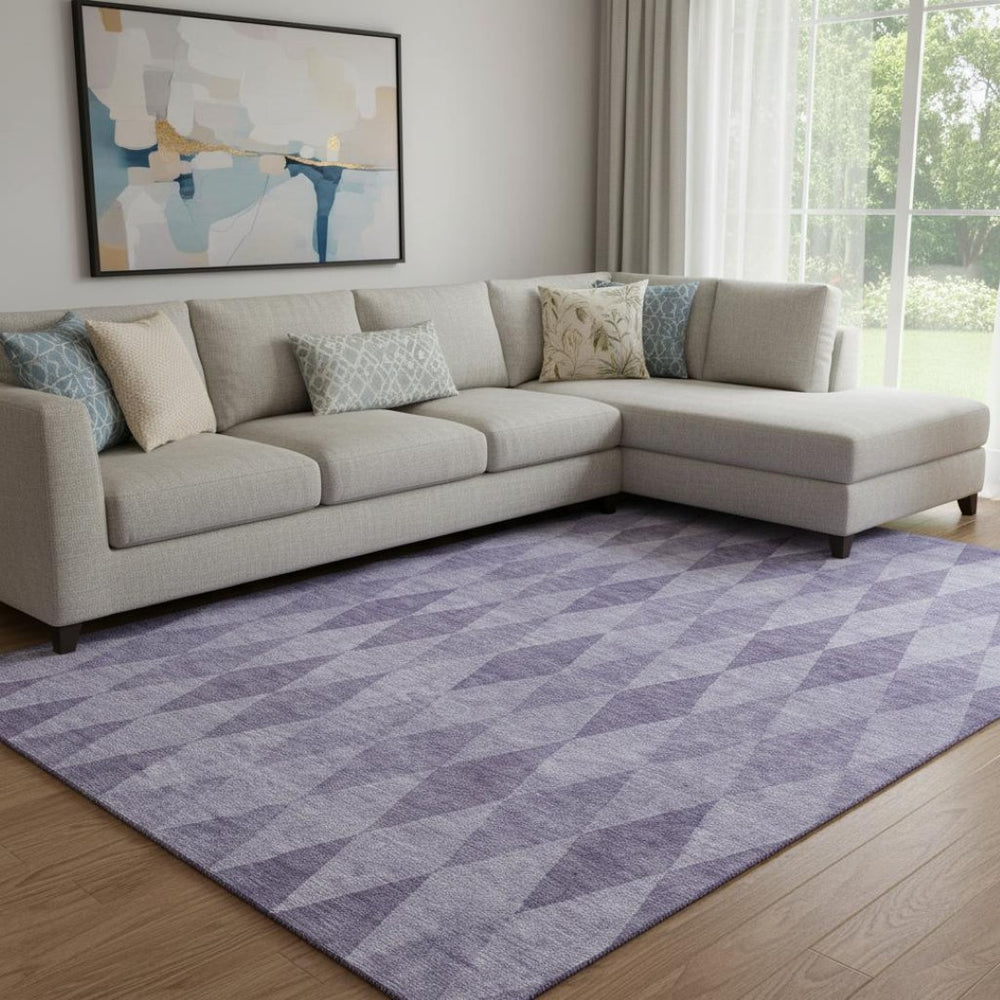 HomeRoots 9' X 12' Stylish Purple and Ivory Geometric Washable Area Rug with Stain Resistance & UV Protection 649377