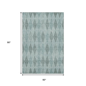 HomeRoots 5' X 8' Stylish Teal and Gray Geometric Area Rug - Washable, UV Protected, Perfect for Busy Homes! 649380