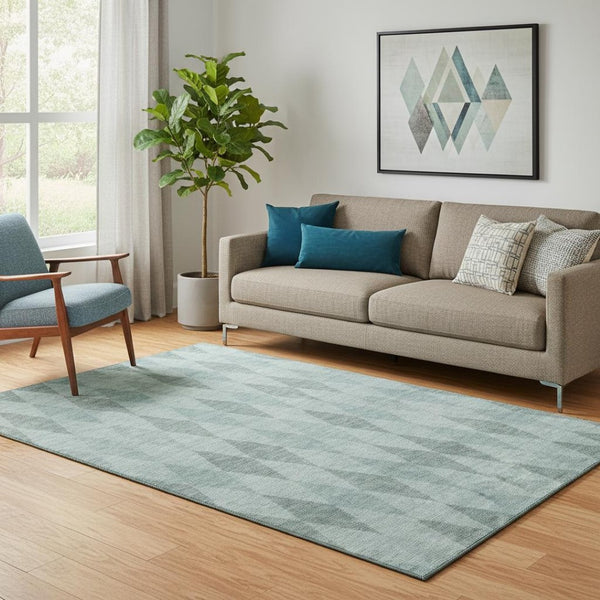 HomeRoots 5' X 8' Stylish Teal and Gray Geometric Area Rug - Washable, UV Protected, Perfect for Busy Homes! 649380