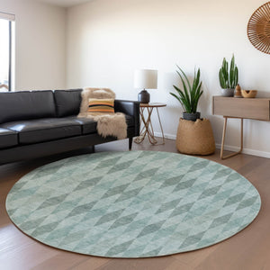 HomeRoots 8' Teal And Gray Geometric Round Rug - Washable, UV Protected, Stain Resistant for Modern Homes 649381