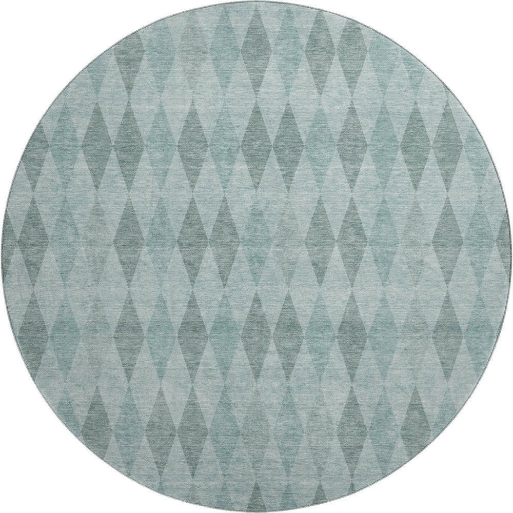 HomeRoots 8' Teal And Gray Geometric Round Rug - Washable, UV Protected, Stain Resistant for Modern Homes 649381