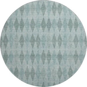 HomeRoots 8' Teal And Gray Geometric Round Rug - Washable, UV Protected, Stain Resistant for Modern Homes 649381