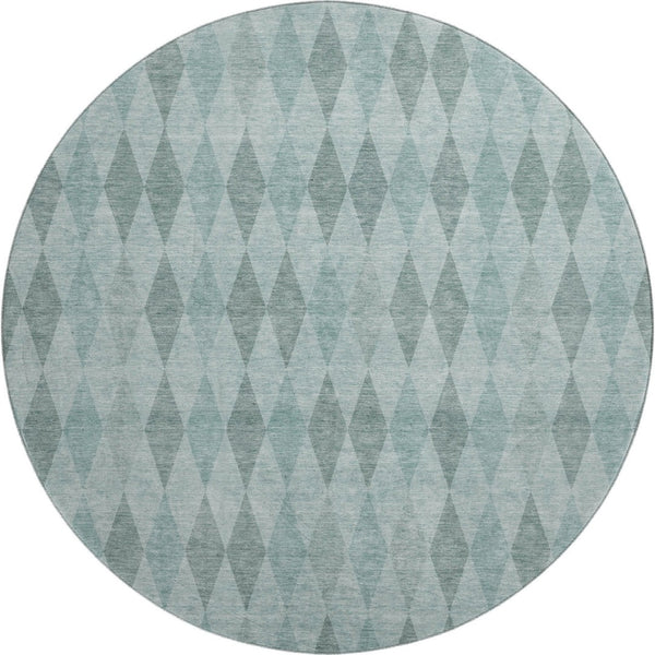HomeRoots 8' Teal And Gray Geometric Round Rug - Washable, UV Protected, Stain Resistant for Modern Homes 649381