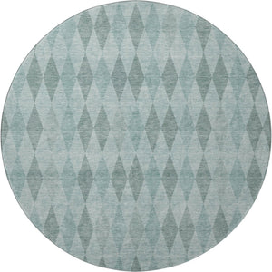 HomeRoots 8' Teal And Gray Geometric Round Rug - Washable, UV Protected, Stain Resistant for Modern Homes 649381